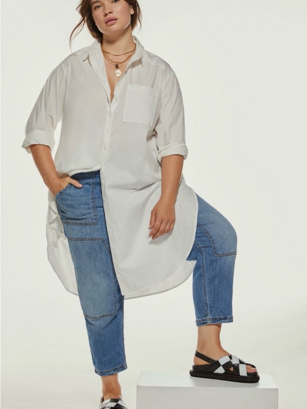 Anthropologie Maeve Maxie Tunic Poplin Button-down Shirt Sz L